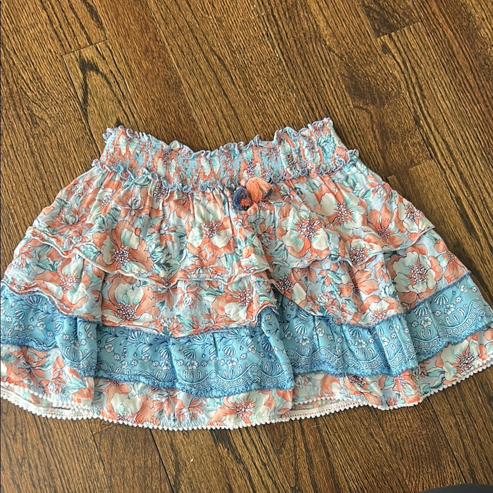 Floral Ruffle Skirt with Blue Accents